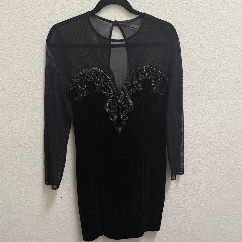 Vintage Black Dress with Sheer and Sequin Details